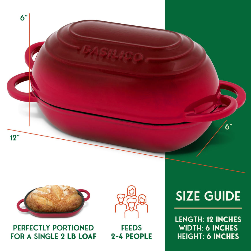 Enameled Cast Iron Bread Oven 2 Qt (Red), Non-Stick Single Loaf Cast Iron Bread Pan with Lid, Easy Homemade Sourdough Dutch Oven, Oven-Safe Artisan Bread Baking Pan