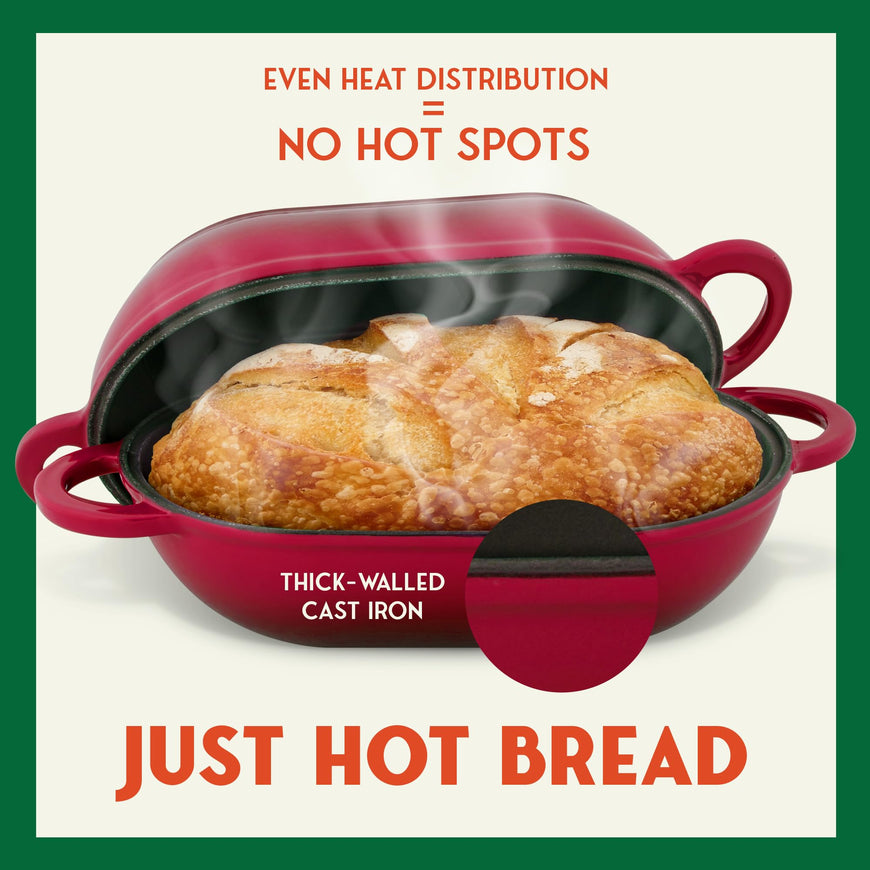 Enameled Cast Iron Bread Oven 2 Qt (Red), Non-Stick Single Loaf Cast Iron Bread Pan with Lid, Easy Homemade Sourdough Dutch Oven, Oven-Safe Artisan Bread Baking Pan