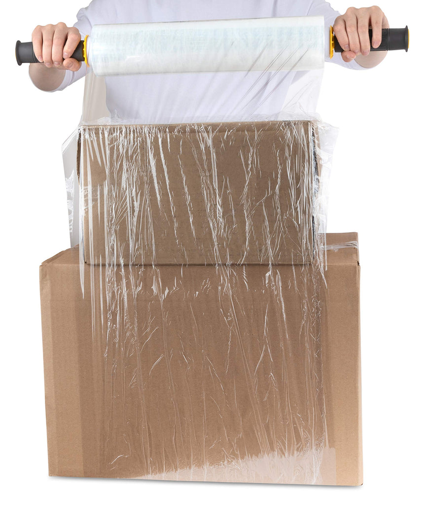 15 Inch Stretch Wrap - Industrial Clear Plastic Stretch Wrap Film for Pallet Wrap, Moving Supplies Stretch Wrap - 1000 Feet, 60 Gauge, 1 Pack with Handles