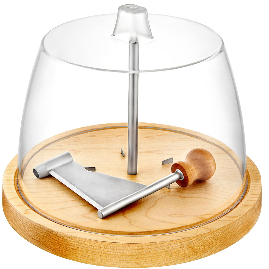Modern Innovations Cheese Curler, Tete de Moine Cheese Curler, Cheese Shaver for Hard Cheese and Chocolate, Girolle Cheese Shaver, Wood Cheese Curler with Stainless Steel Knife and Acrylic Lid