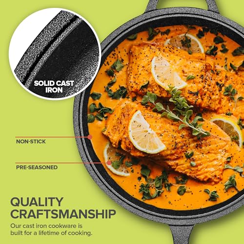 Modern Innovations 3-in-1 Dutch Oven & Skillet Combo, Preseasoned Cast Iron Cookware Set, 3.2QT Dutch Oven, 1.6QT Skillet with Lid, Versatile Pots and Pans for Camping & Home Cooking