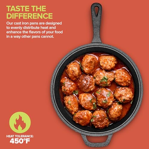 Modern Innovations 3-in-1 Dutch Oven & Skillet Combo, Preseasoned Cast Iron Cookware Set, 3.2QT Dutch Oven, 1.6QT Skillet with Lid, Versatile Pots and Pans for Camping & Home Cooking