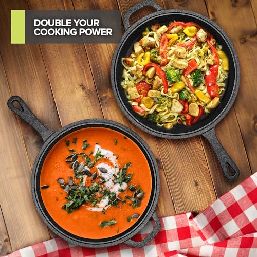 Modern Innovations 3-in-1 Dutch Oven & Skillet Combo, Preseasoned Cast Iron Cookware Set, 3.2QT Dutch Oven, 1.6QT Skillet with Lid, Versatile Pots and Pans for Camping & Home Cooking