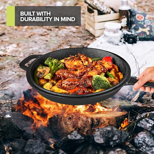 Modern Innovations 3-in-1 Dutch Oven & Skillet Combo, Preseasoned Cast Iron Cookware Set, 3.2QT Dutch Oven, 1.6QT Skillet with Lid, Versatile Pots and Pans for Camping & Home Cooking