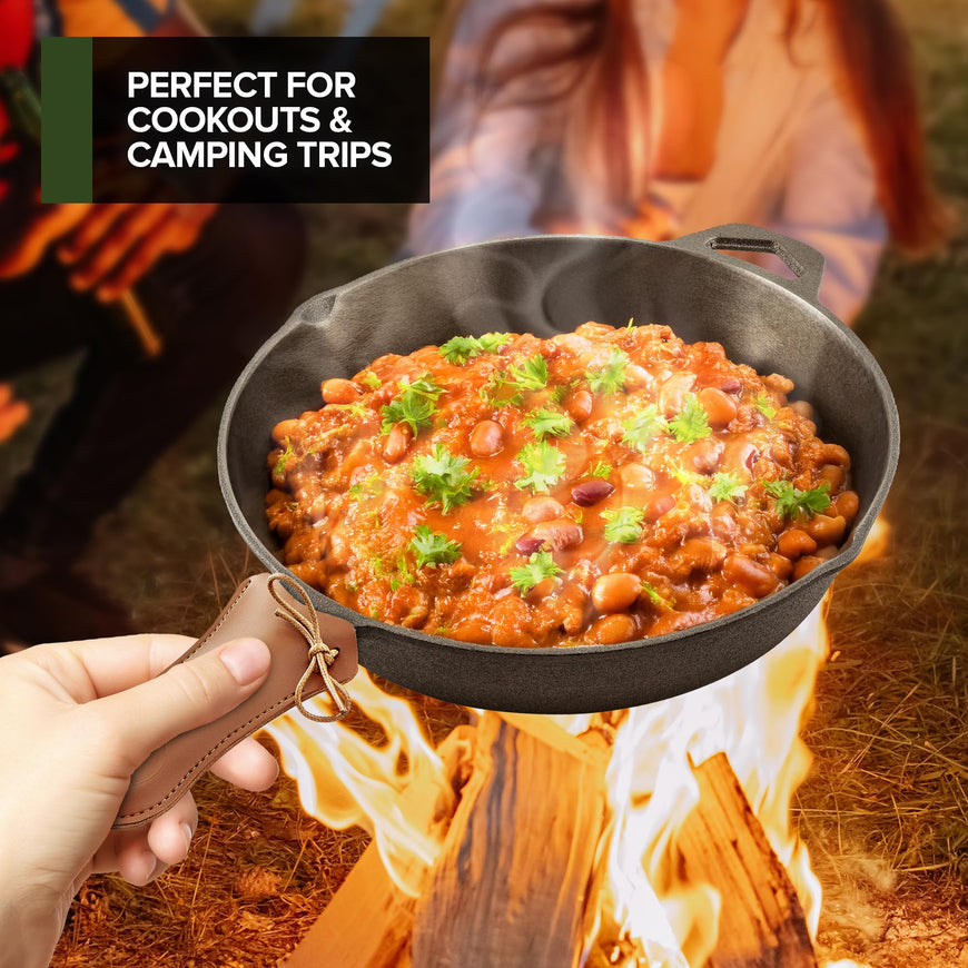 Modern Innovations 10 Inch Cast Iron Skillet, Pre-Seasoned Smooth Polished Surface, Heavy-Duty, Naturally Non-Stick 100% Cast Iron Frying Pan- Saute, Sear & Grill on Campfires, Stoves & Ovens