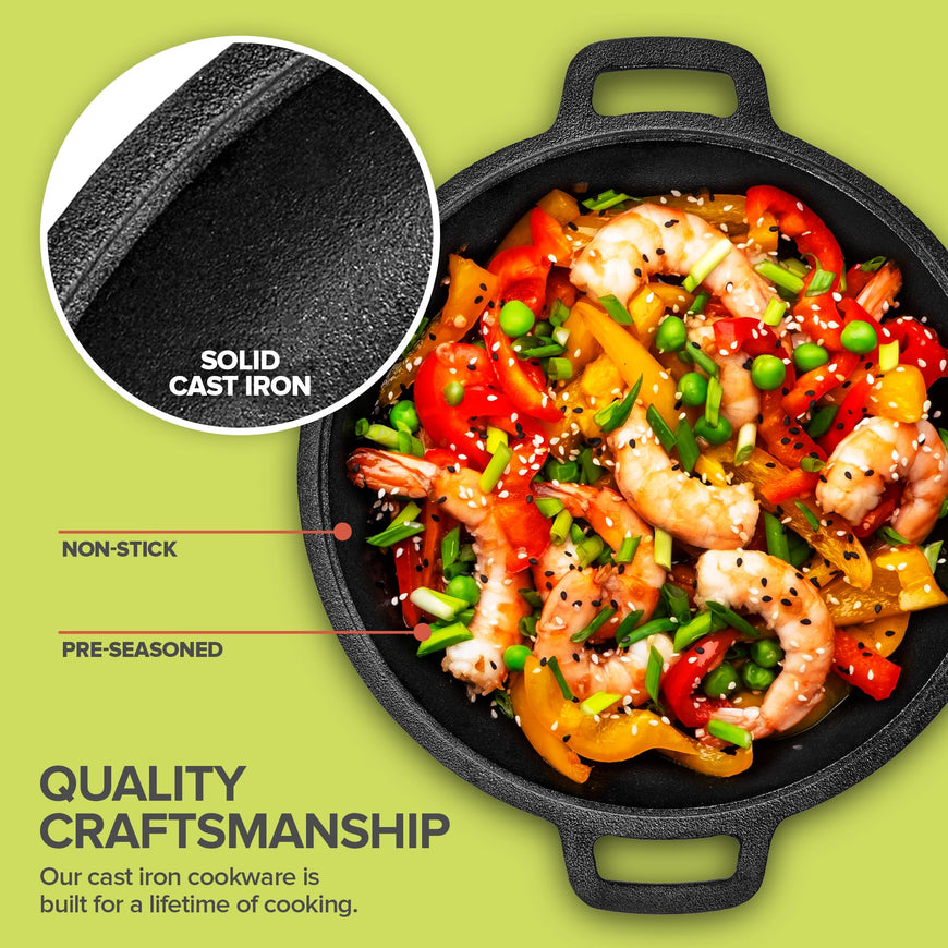 Modern Innovations 3-in-1 Dutch Oven & Skillet Combo, Preseasoned Cast Iron Cookware Set, 3.2QT Dutch Oven, 1.6QT Skillet with Lid, Versatile Pots and Pans for Camping & Home Cooking