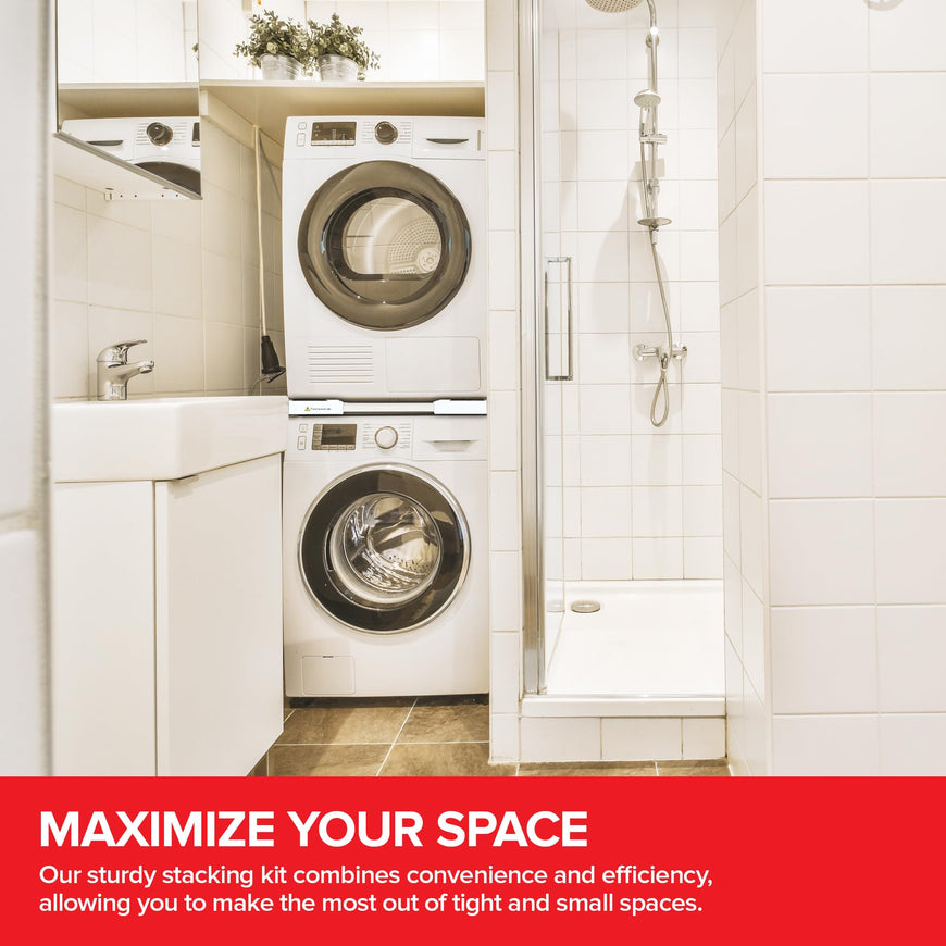 Modern Innovations Adjustable Washer & Dryer stacking kit, Smart Storage Solutions, Includes Ratchet Strap, rods & Pads, Space Saving stackable Washer/Dryer Shelf Set