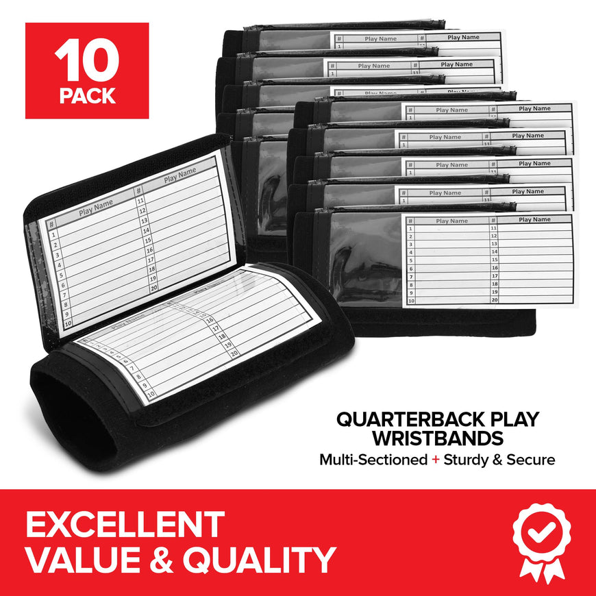 Quarterback Football Play Wristbands - (Black) Pro Football & Softball Armbands, Youth (QB) Wristband Playbook