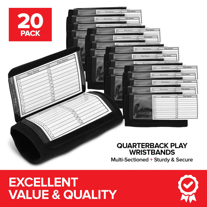 Quarterback Football Play Wristbands - (Black) Pro Football & Softball Armbands, Youth (QB) Wristband Playbook