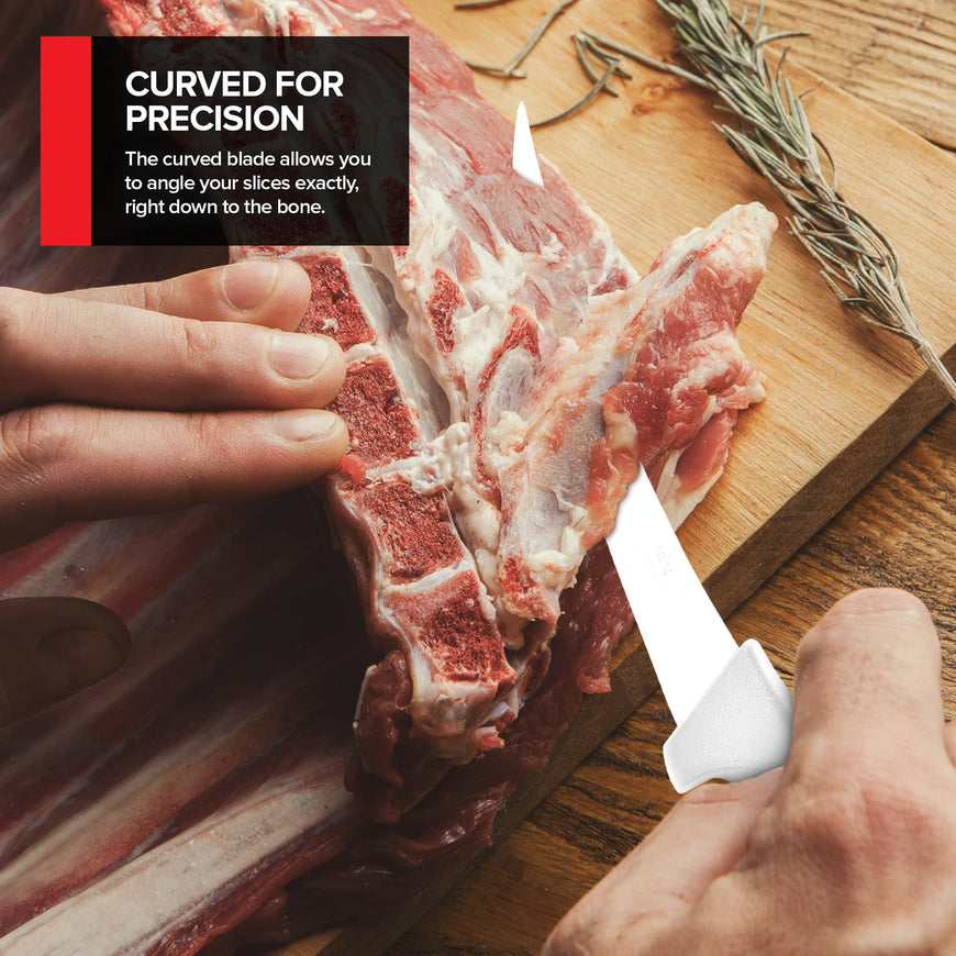 Modern Innovations 6 Inch Boning Knife, Ultimate Culinary butchers knife, White Plastic & Stainless Steel Curved Boning Knife for Meat Cutting, Deboning & Filleting with Ultra-Sharp Stiff Blade