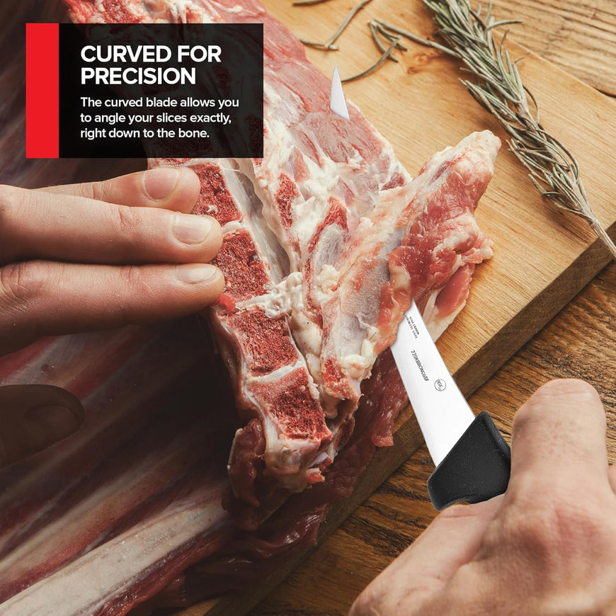 Modern Innovations 6 Inch Boning Knife, Ultimate Culinary butcher knife, Black Plastic & Stainless Steel Curved Boning Knife for Meat Cutting, Deboning & Filleting with Ultra-Sharp Stiff Blade