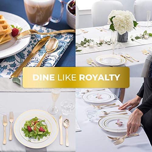 Plastic Spoons 125 Pack Disposable Cutlery, Heavy Duty Flatware, Plastic Silverware Set for Catering Events, Parties, Dinners, Weddings, Receptions and Everyday Use (Gold)