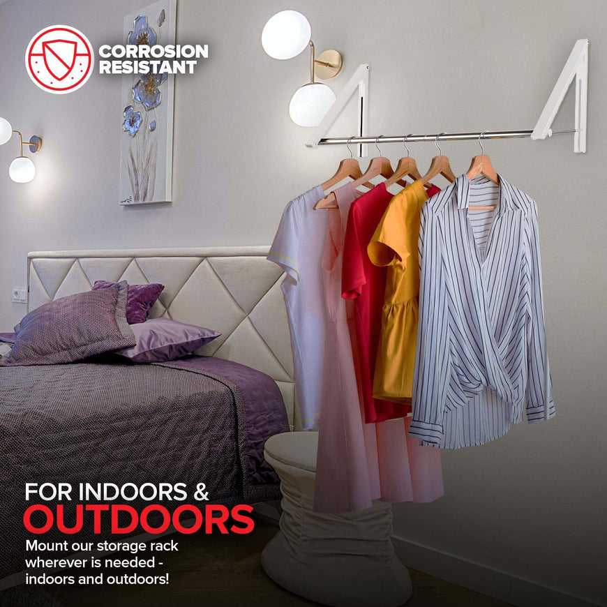 Stock Your Home Retractable Clothing Rack, Set of 2 with connector rod- White