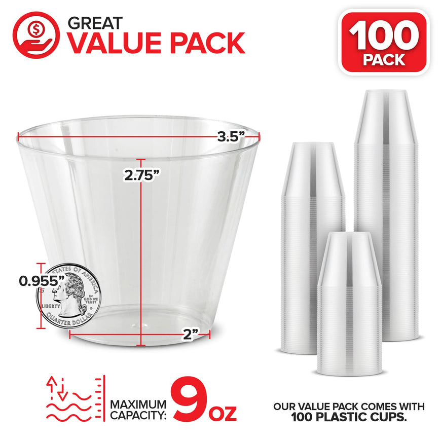 Stock Your Home Plastic Clear 9oz Disposable Party Cups, 100-Count