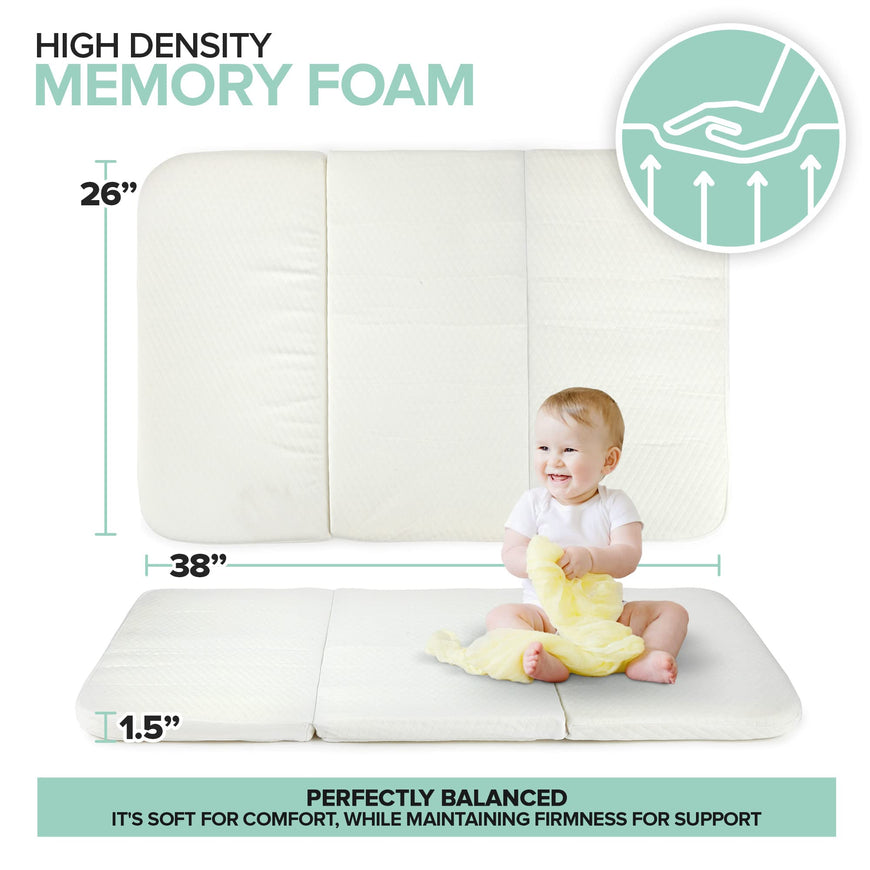 Stock Your Home Foldable Travel Pack n Play Mattress Pad with Tote Bag, Waterproof Portable Mini Crib Mattresses, Baby Bed Playpen Memory Foam Topper, Playard Pen Accessories, Traveling Case Included