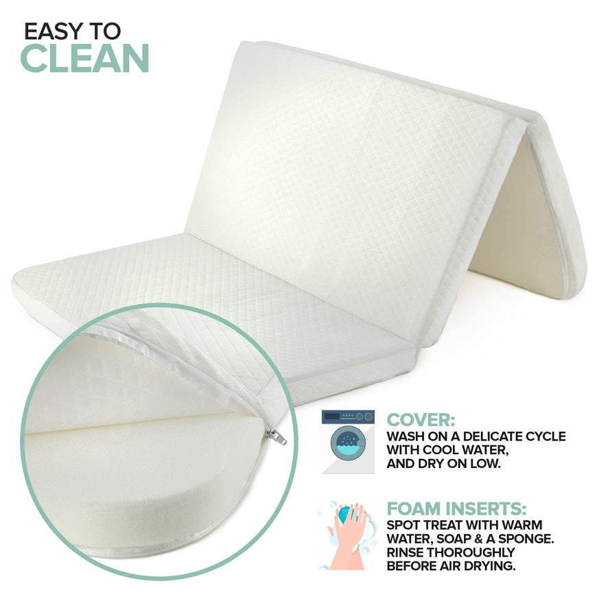 Stock Your Home Foldable Travel Pack n Play Mattress Pad with Tote Bag, Waterproof Portable Mini Crib Mattresses, Baby Bed Playpen Memory Foam Topper, Playard Pen Accessories, Traveling Case Included