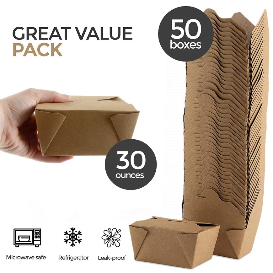 Stock Your Home Microwaveable Take Out Food Containers, 30 oz, 50 Pack