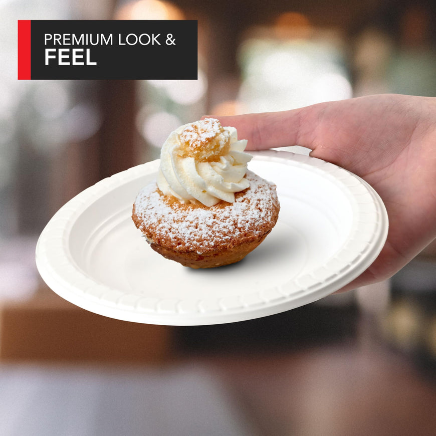 Stock Your Home 200 Count Premium White Plastic Plates, 6 Inch White Disposable Wedding Cake Plates, Heavy Duty Plastic Dessert Plates, Cocktail Appetizer Plates for Christmas Dinner Parties