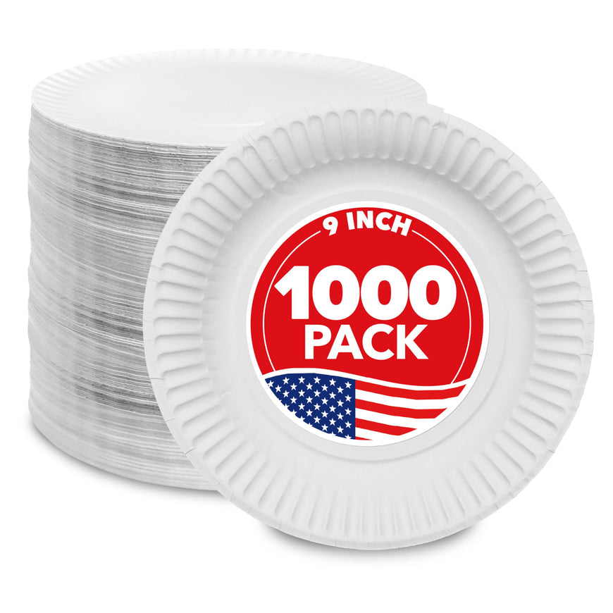 Stock Your Home 9-Inch Paper Plates Uncoated, Everyday Disposable Plates 9