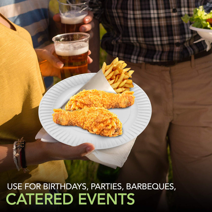 Stock Your Home 9-Inch Paper Plates Uncoated, Everyday Disposable Plates 9
