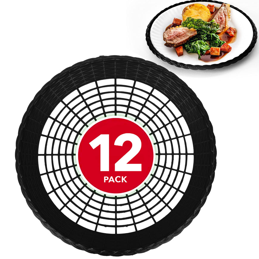 Stock Your Home 9â€ Paper Plate Holder in Black (12 Count) - Plastic - Heavy Duty - Woven - Reusable