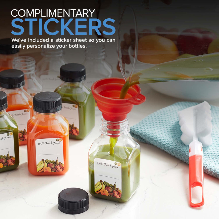 Juice Bottles with Caps for Juicing & Smoothies, Reusable Clear Empty Plastic Caps, 8 Ounce Drink Containers Mini Fridge, Juicer Shots, Small Water Bulk oz (48 Pack)