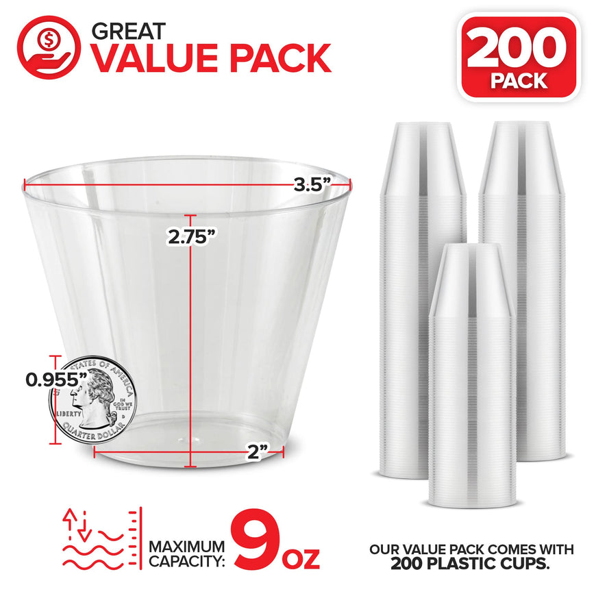 Stock Your Home 9 oz Hard Plastic Old Fashioned Tumblers 200 Pack -BPA Free & Recyclable - Shatterproof Cocktails Cups - Disposable & Reusable Tumblers for Champagne, Dessert, Foodâ€¦