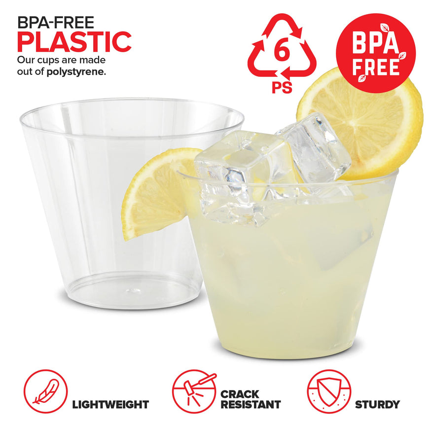 Stock Your Home 9 oz Hard Plastic Old Fashioned Tumblers 200 Pack -BPA Free & Recyclable - Shatterproof Cocktails Cups - Disposable & Reusable Tumblers for Champagne, Dessert, Foodâ€¦