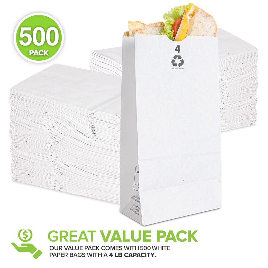 Stock Your Home 4 LB White Paper Bag - 500 Count
