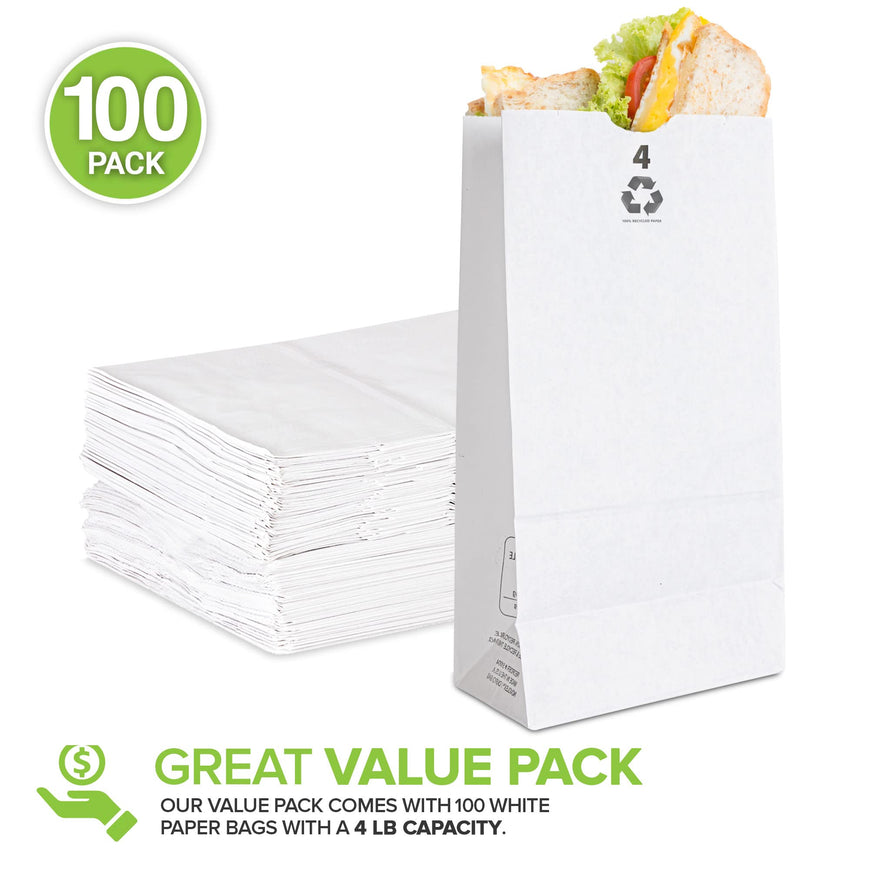 Stock Your Home 4 LB White Paper Bag - 100 Count