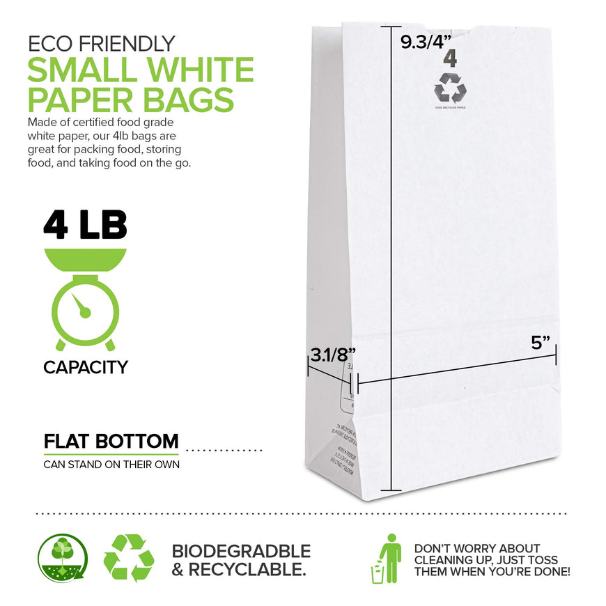 Stock Your Home 4 LB White Paper Bag - 100 Count