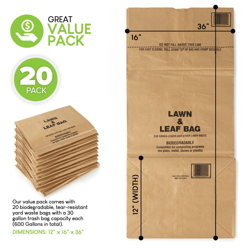 Stock Your Home 30 Gallon Kraft Leaf Bag - 20 Count