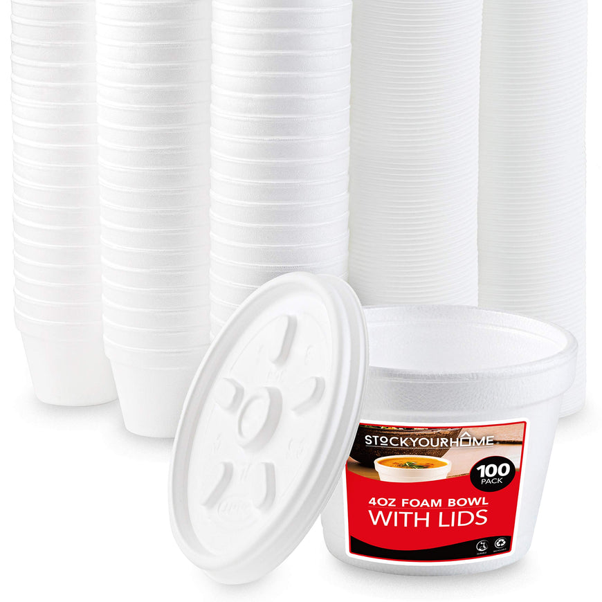 Stock Your Home 4 Oz Styrofoam Bowls with Lids - 100 Count