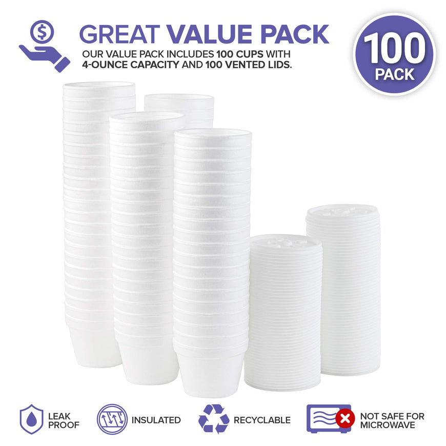 Stock Your Home 4 Oz Styrofoam Bowls with Lids - 100 Count
