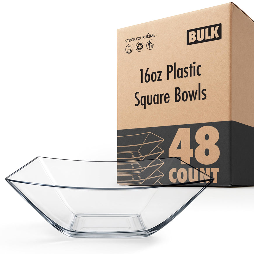 Plastic Square Bowls - 16oz (48 Pack)