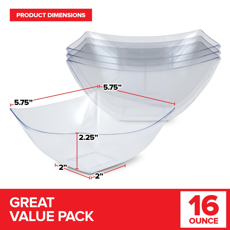 Plastic Square Bowls - 16oz (48 Pack)