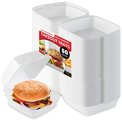 Stock Your Home 6 x 6 Styrofoam Clamshell Container - 50 Count
