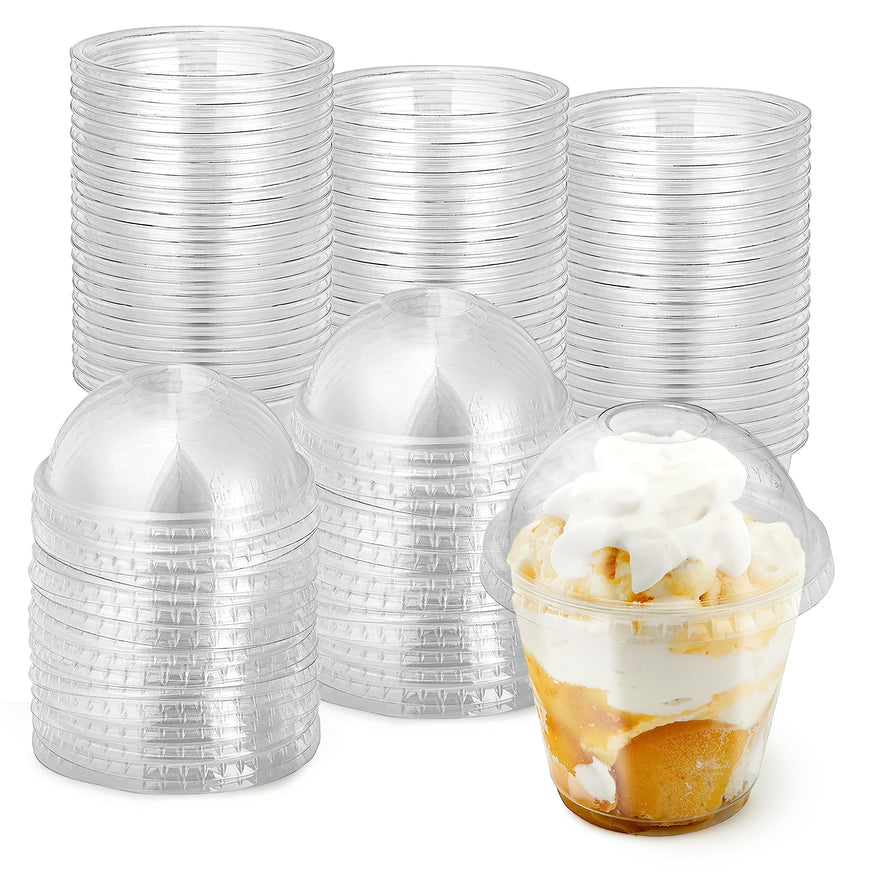 9 oz Clear Plastic Dessert Cups with Lids (Set of 50) Small Disposable Parfait Cup, Dome Lid - No Hole, 9-Ounce Party Fruit Containers, Banana Pudding Bowl, Jello, Ice Cream, Desserts Container