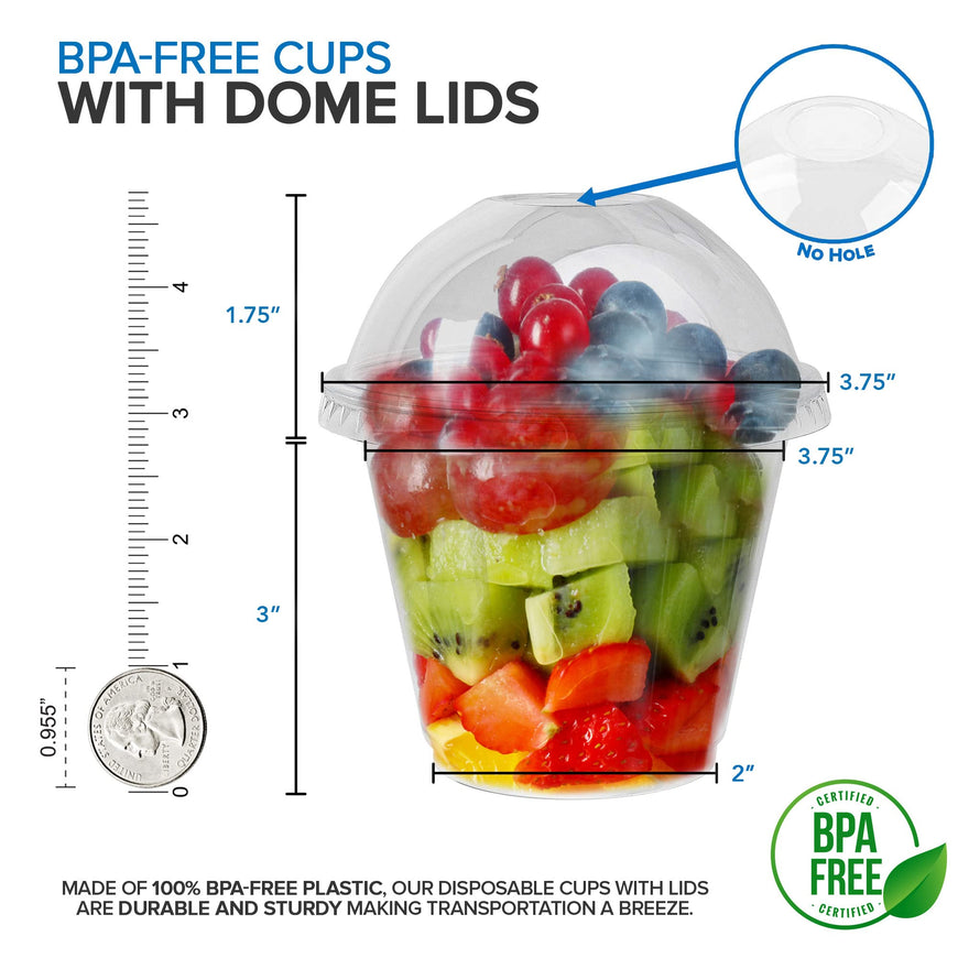 9 oz Clear Plastic Dessert Cups with Lids (Set of 50) Small Disposable Parfait Cup, Dome Lid - No Hole, 9-Ounce Party Fruit Containers, Banana Pudding Bowl, Jello, Ice Cream, Desserts Container