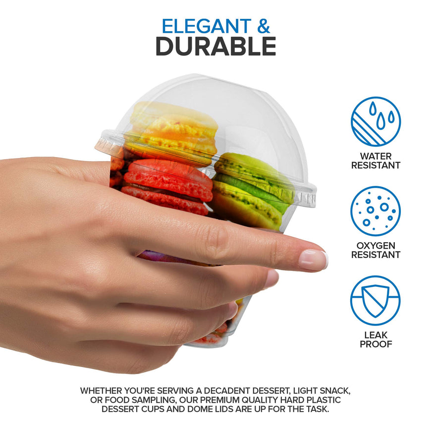 9 oz Clear Plastic Dessert Cups with Lids (Set of 50) Small Disposable Parfait Cup, Dome Lid - No Hole, 9-Ounce Party Fruit Containers, Banana Pudding Bowl, Jello, Ice Cream, Desserts Container