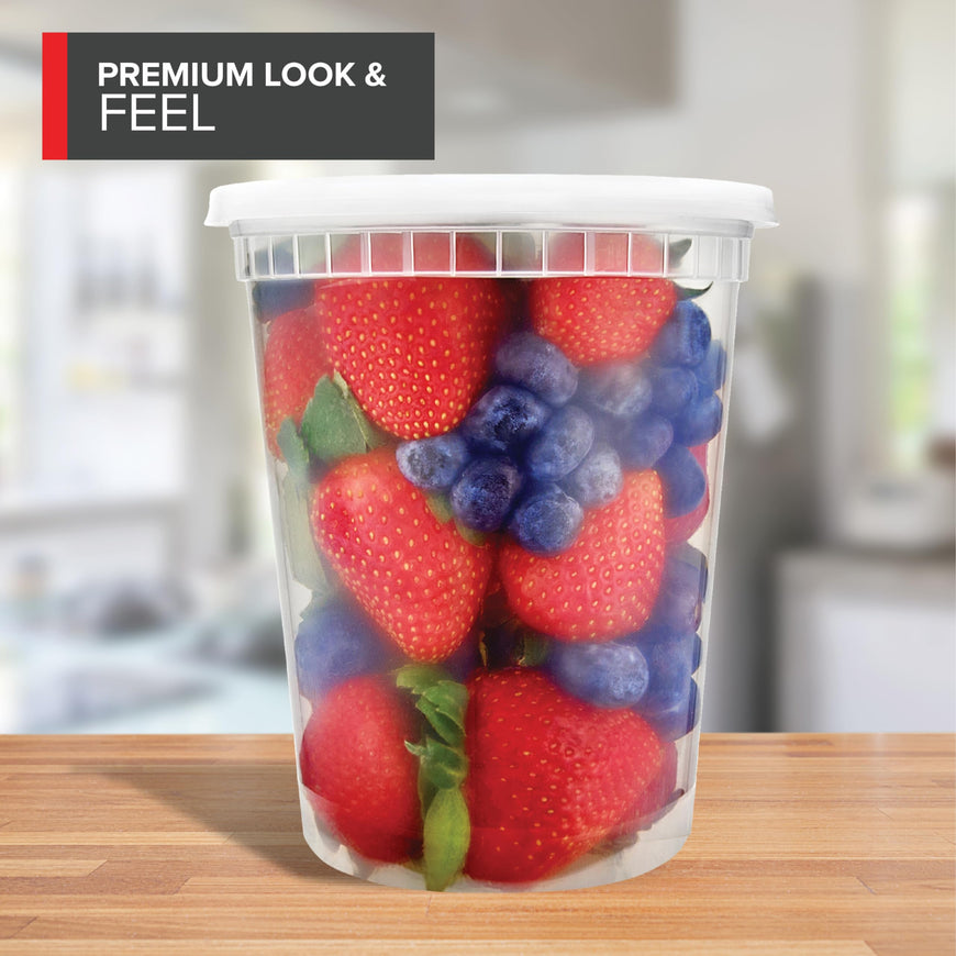 Stock Your Home 32oz Plastic Deli Containers (48 Pack) with Lids, Reusable Freezer Containers, To Go Soup Containers, Microwave Safe