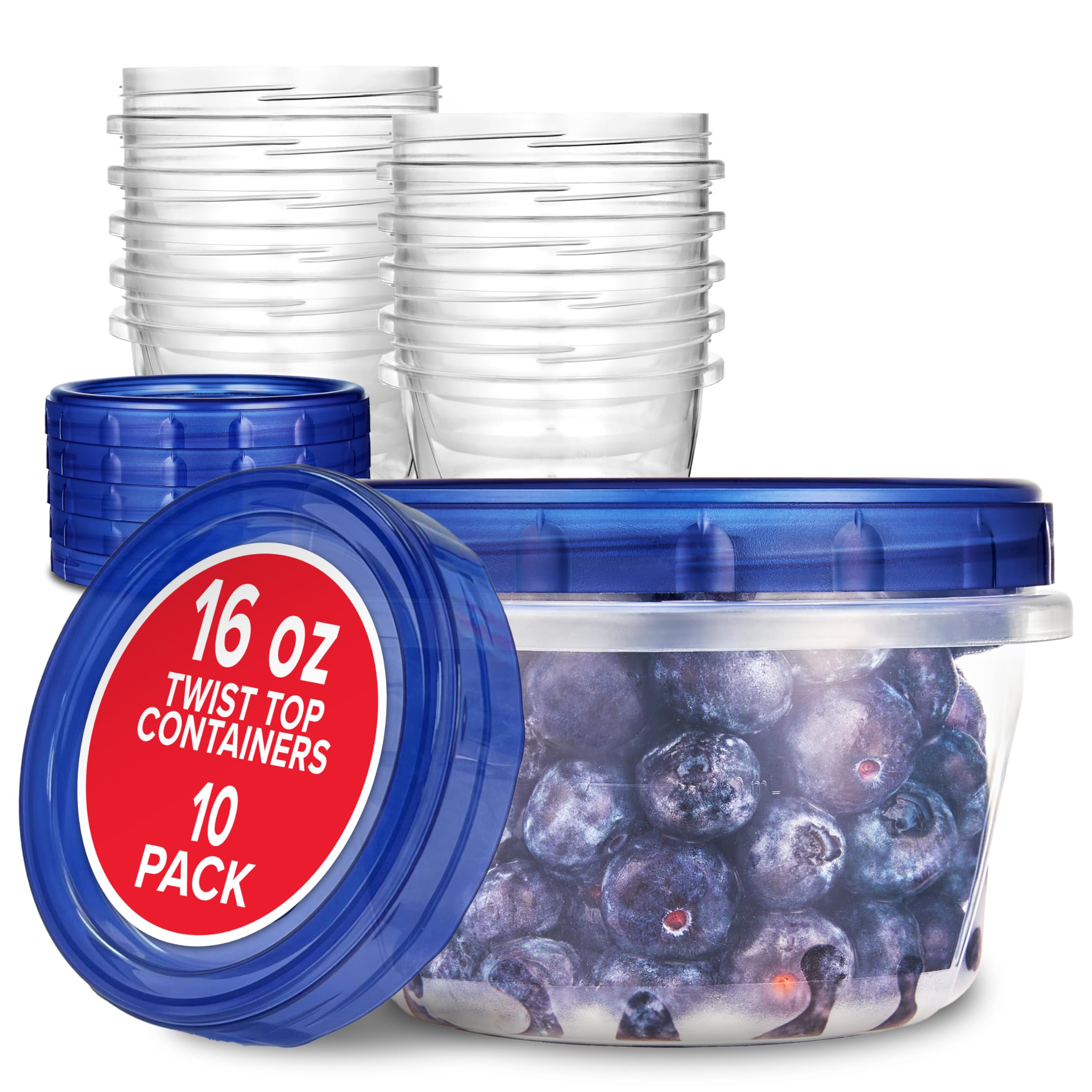 Stock Your Home 16oz Plastic Containers with Twist Top Lids (10 Pack), 2 Cup Freezer Containers with Lids for Leftover Food, Airtight Reusable Soup Containers, Microwave and Dishwasher Safe - Thumbnail 4