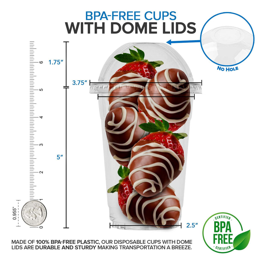 16 oz Clear Plastic Dessert Cups with Lids (Set of 50) Medium Disposable Parfait Cup, Dome Lid - No Hole, 16-Ounce Party Fruit Containers, Banana Pudding Bowl, Jello, Ice Cream, Desserts Container