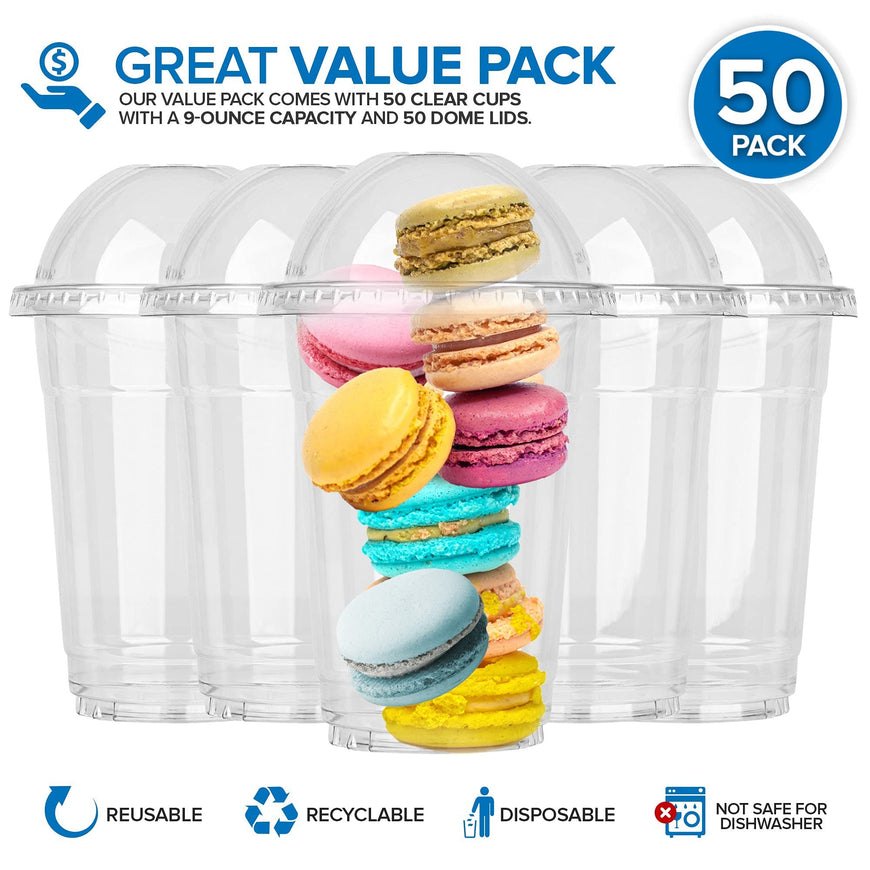 16 oz Clear Plastic Dessert Cups with Lids (Set of 50) Medium Disposable Parfait Cup, Dome Lid - No Hole, 16-Ounce Party Fruit Containers, Banana Pudding Bowl, Jello, Ice Cream, Desserts Container