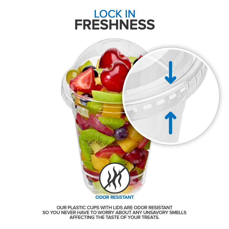 16 oz Clear Plastic Dessert Cups with Lids (Set of 50) Medium Disposable Parfait Cup, Dome Lid - No Hole, 16-Ounce Party Fruit Containers, Banana Pudding Bowl, Jello, Ice Cream, Desserts Container