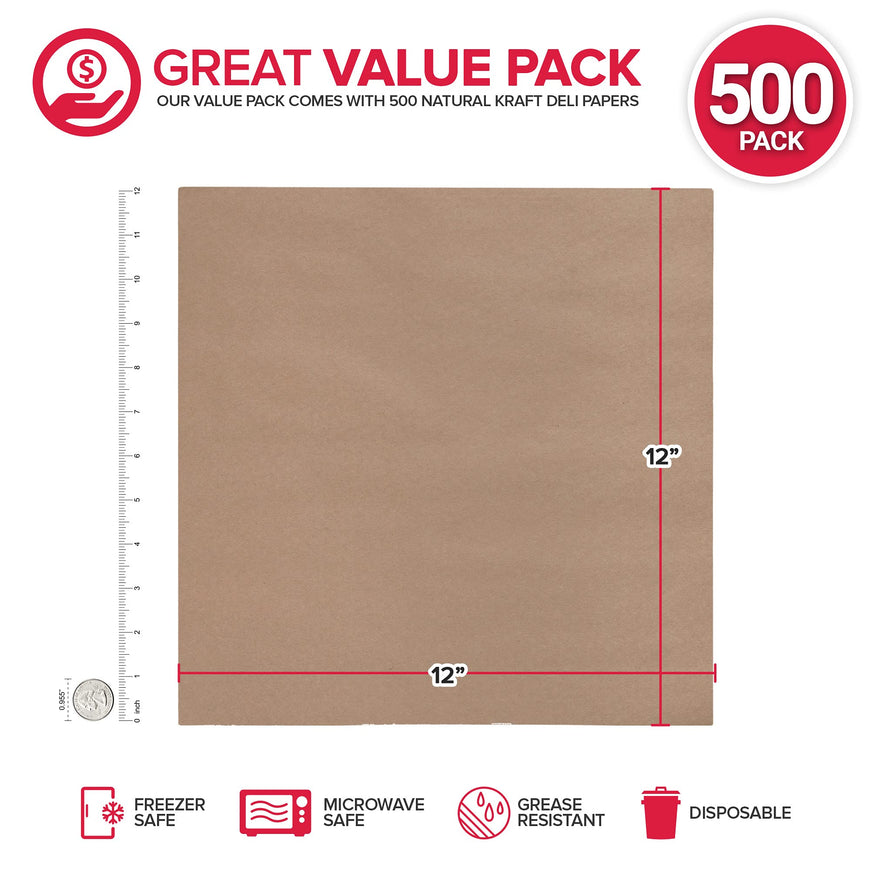 Stock Your Home 12 x 12 Grease Proof Deli Wrapper - Kraft - 500 Count