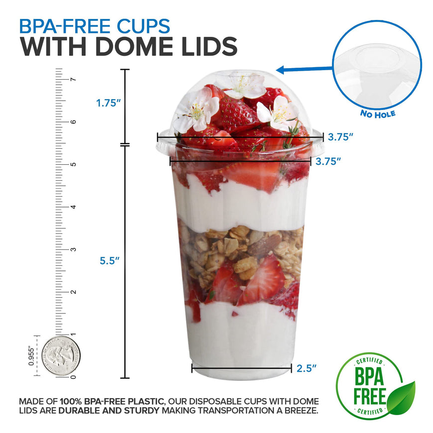 20 oz Clear Plastic Dessert Cups with Lids (Set of 50) Large Disposable Parfait Cup, Dome Lid - No Hole, 20-Ounce Party Fruit Containers, Banana Pudding Bowl, Jello, Ice Cream, Desserts Container