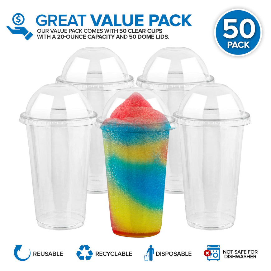 20 oz Clear Plastic Dessert Cups with Lids (Set of 50) Large Disposable Parfait Cup, Dome Lid - No Hole, 20-Ounce Party Fruit Containers, Banana Pudding Bowl, Jello, Ice Cream, Desserts Container