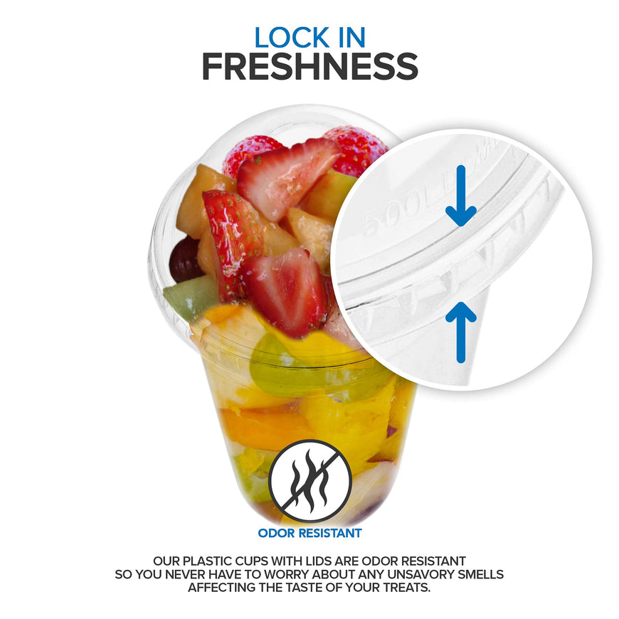 20 oz Clear Plastic Dessert Cups with Lids (Set of 50) Large Disposable Parfait Cup, Dome Lid - No Hole, 20-Ounce Party Fruit Containers, Banana Pudding Bowl, Jello, Ice Cream, Desserts Container