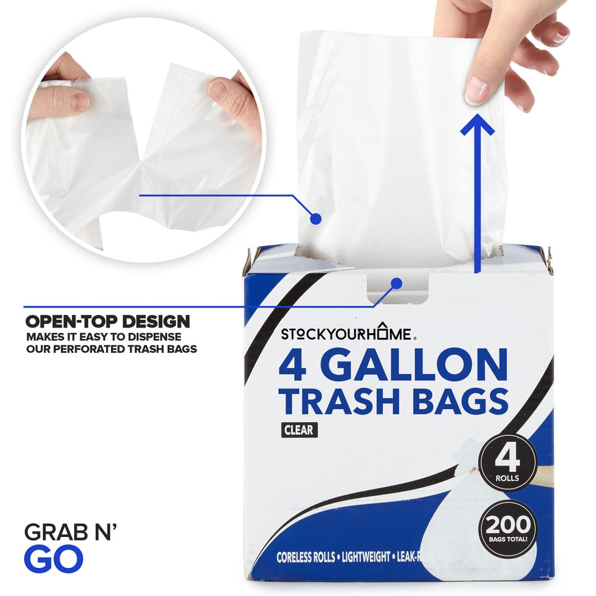 Stock Your Home 4 Gallon Clear Trash Can Liner - 200 Pack